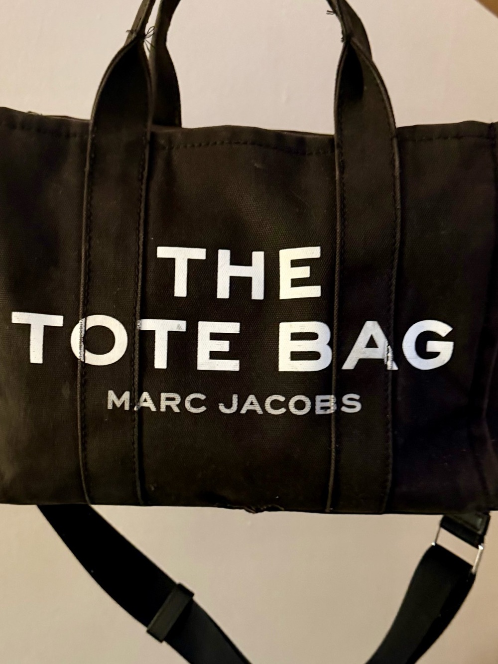Marc Jacobs Black Canvas 'The Tote Bag' with White Logo